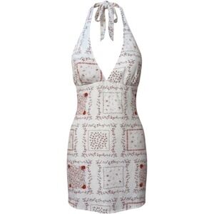 Hollister White Red Heart Halter Linen Blend Mini Dress Coquette Cottage  XL